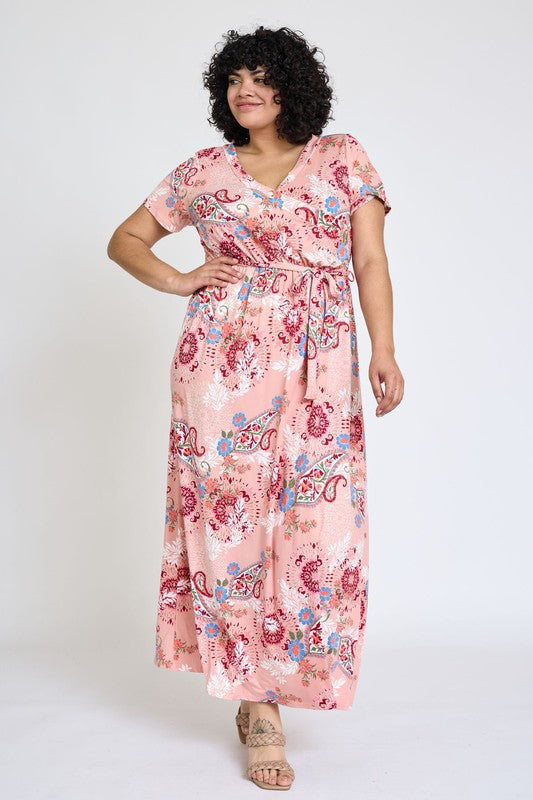 Women's Plus Floral Surplice Bodice Sash Maxi Dress | Zarnesh