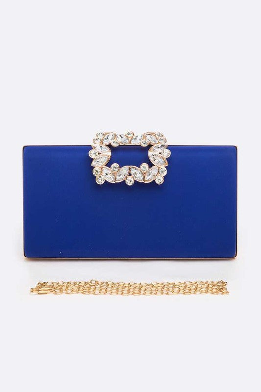 Women Crystal Buckle Metallic Box Clutch Zarnesh