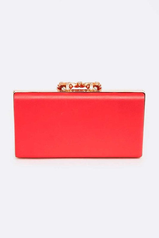 Women Crystal Buckle Metallic Box Clutch Zarnesh