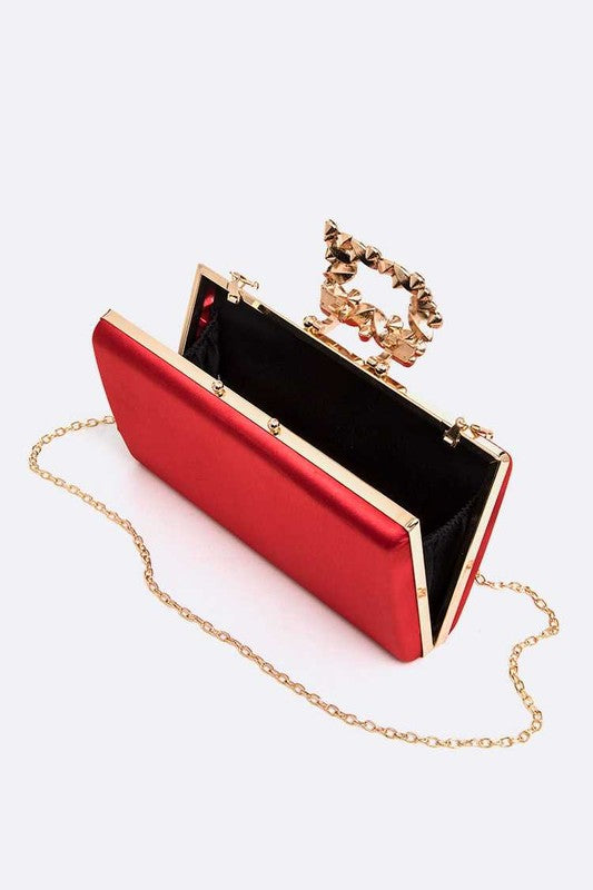 Women Crystal Buckle Metallic Box Clutch Zarnesh