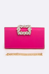 Women Crystal Buckle Metallic Box Clutch Zarnesh