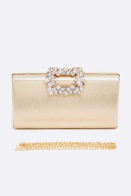 Women Crystal Buckle Metallic Box Clutch Zarnesh