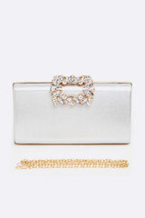 Women Crystal Buckle Metallic Box Clutch Zarnesh