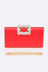 Women Crystal Buckle Metallic Box Clutch Zarnesh