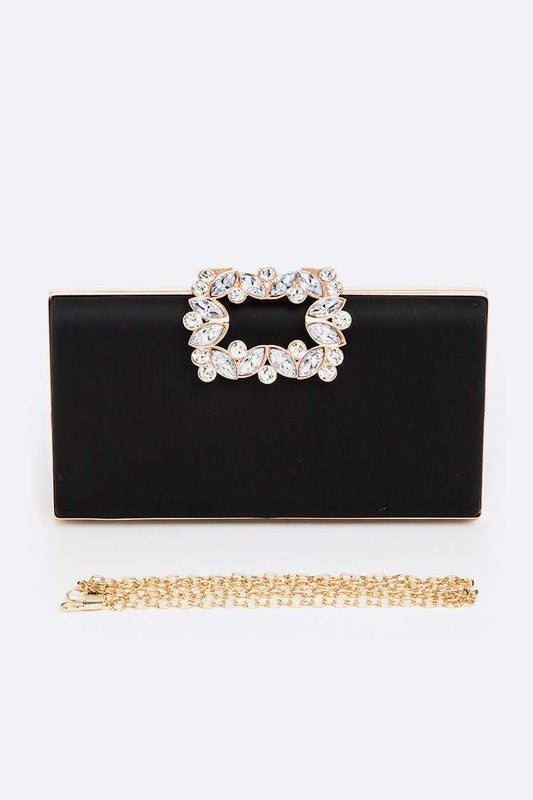 Women Crystal Buckle Metallic Box Clutch Zarnesh