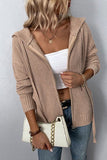 Women Knit Zip Up Dropped Shoulders Drawstring Hooded Jacket Zarnesh