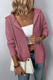 Women Knit Zip Up Dropped Shoulders Drawstring Hooded Jacket Zarnesh