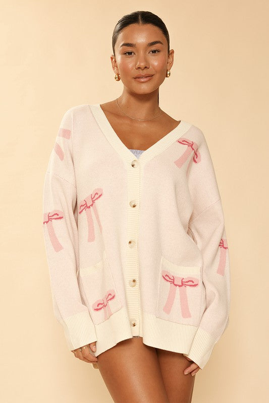 Women All Over Bow Knit Cardigan Sweater | Zarnesh