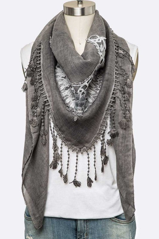 Women Fringe Laced Viscose Shawl Scarf | Zarnesh