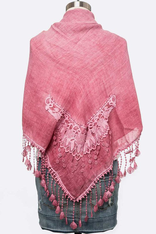 Women Fringe Laced Viscose Shawl Scarf | Zarnesh