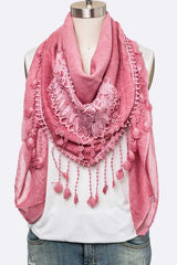 Women Fringe Laced Viscose Shawl Scarf | Zarnesh