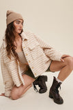 Women Plaid Pleats On Back Fleece Button Round Neck Shacket Zarnesh