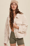 Women Plaid Pleats On Back Fleece Button Round Neck Shacket Zarnesh