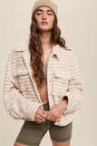 Women Plaid Pleats On Back Fleece Button Round Neck Shacket Zarnesh