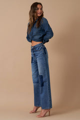 Women Relaxed Wide Leg Patchwork Jeans | Zarnesh