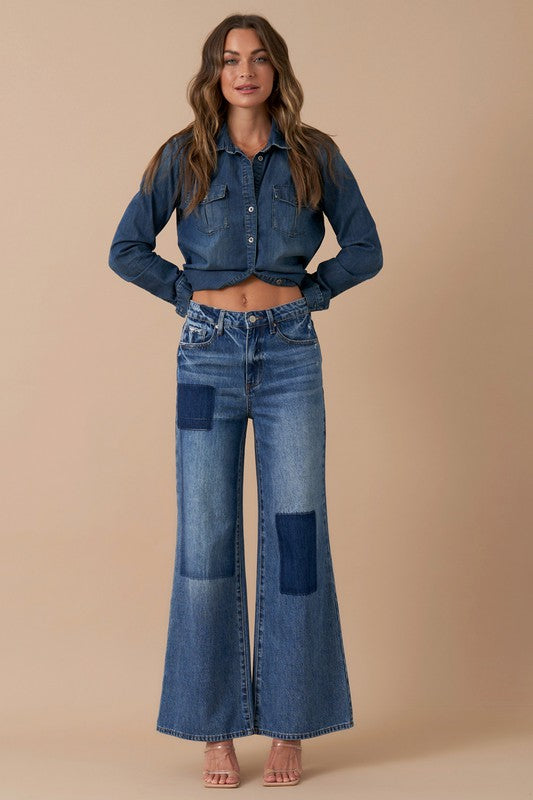 Women Relaxed Wide Leg Patchwork Jeans | Zarnesh