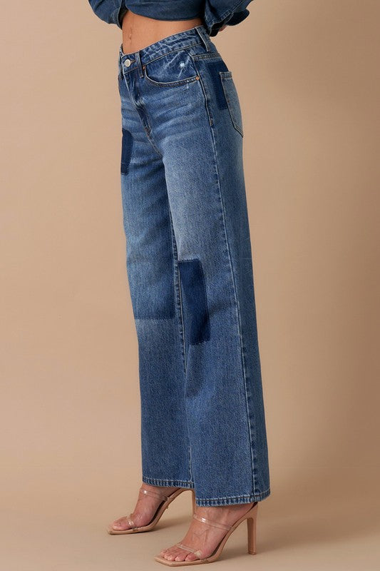 Women Relaxed Wide Leg Patchwork Jeans | Zarnesh