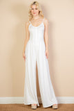 Women Button Sleeveless Elastic Waistband Wide Leg Jumpsuit Zarnesh