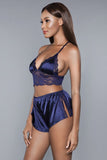 Women Racerback Liliana Lace Trim Cami and Side Slit Short Set Zarnesh