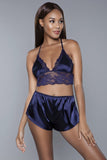 Women Racerback Liliana Lace Trim Cami and Side Slit Short Set Zarnesh