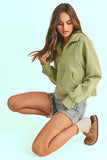 Women Dove Funnel Neck Ribbed Cuffs Kangaroo Pocket Half Zip Zarnesh