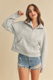 Women Dove Funnel Neck Ribbed Cuffs Kangaroo Pocket Half Zip Zarnesh