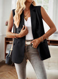 Women Double Breasted Blazer Side Pocket Sleeveless Vest Zarnesh