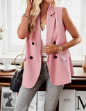 Women Double Breasted Blazer Side Pocket Sleeveless Vest Zarnesh