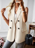 Women Double Breasted Blazer Side Pocket Sleeveless Vest Zarnesh