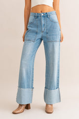  Elevate Your Style with High-Waisted Wide Leg Cuffed Jeans | Zarnesh