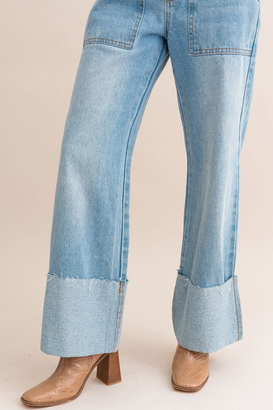  Elevate Your Style with High-Waisted Wide Leg Cuffed Jeans | Zarnesh