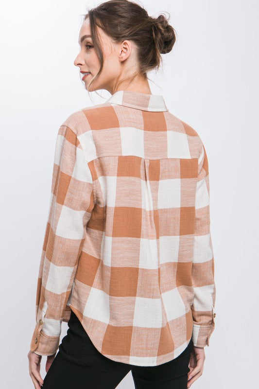 Women Lightweight Plaid Button-Down Top | Zarnesh