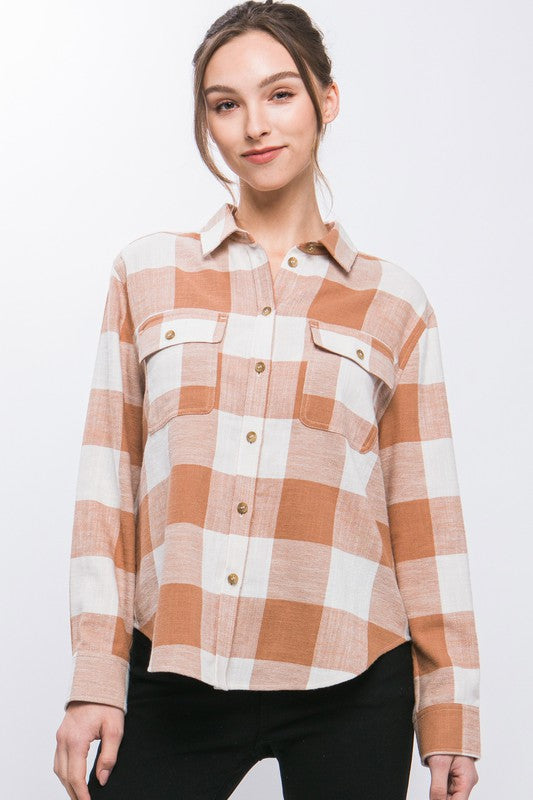 Women Lightweight Plaid Button-Down Top | Zarnesh