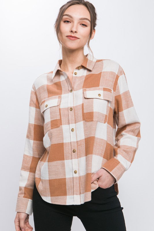 Women Lightweight Plaid Button-Down Top | Zarnesh