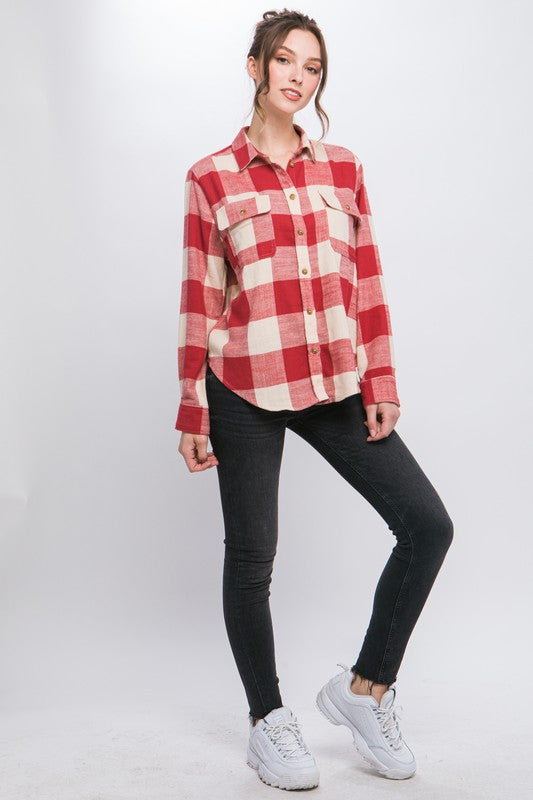 Women Lightweight Plaid Button-Down Top | Zarnesh