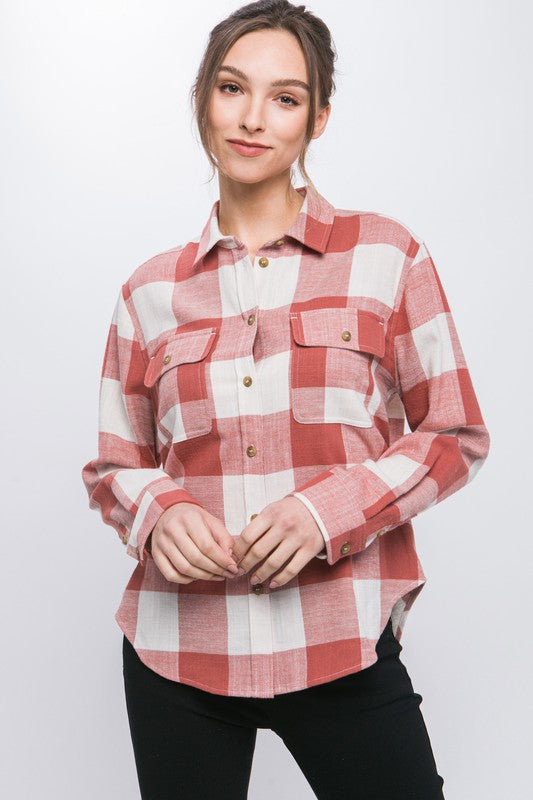 Women Lightweight Plaid Button-Down Top | Zarnesh