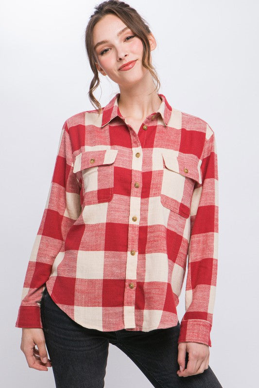 Women Lightweight Plaid Button-Down Top | Zarnesh