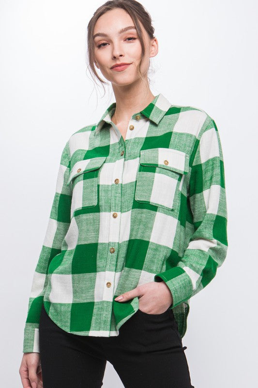 Women Lightweight Plaid Button-Down Top | Zarnesh