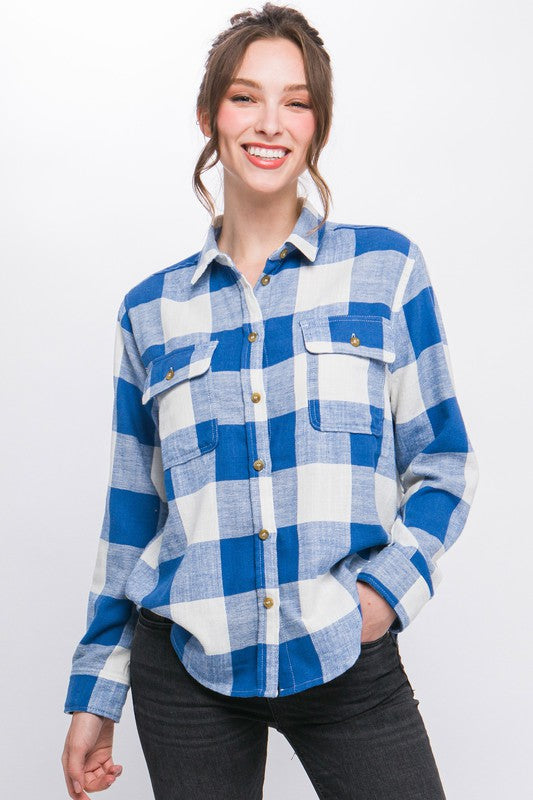 Women Lightweight Plaid Button-Down Top | Zarnesh