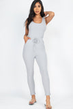 Women Ribbed Sleeveless Drawstring Catsuits Bodycon Jumpsuit Zarnesh