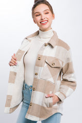 Women Plaid Button Down Jacket with Front Pocket Detail | Zarnesh