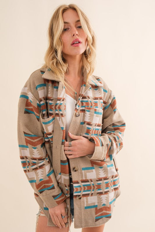 Women Blue B Exclusive Aztec Shirt Jacket | Zarnesh