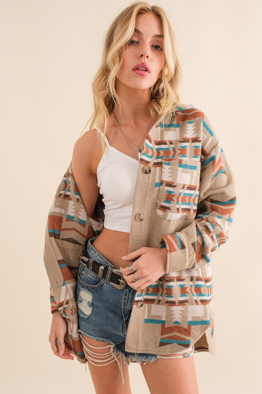 Women Blue B Exclusive Aztec Shirt Jacket | Zarnesh