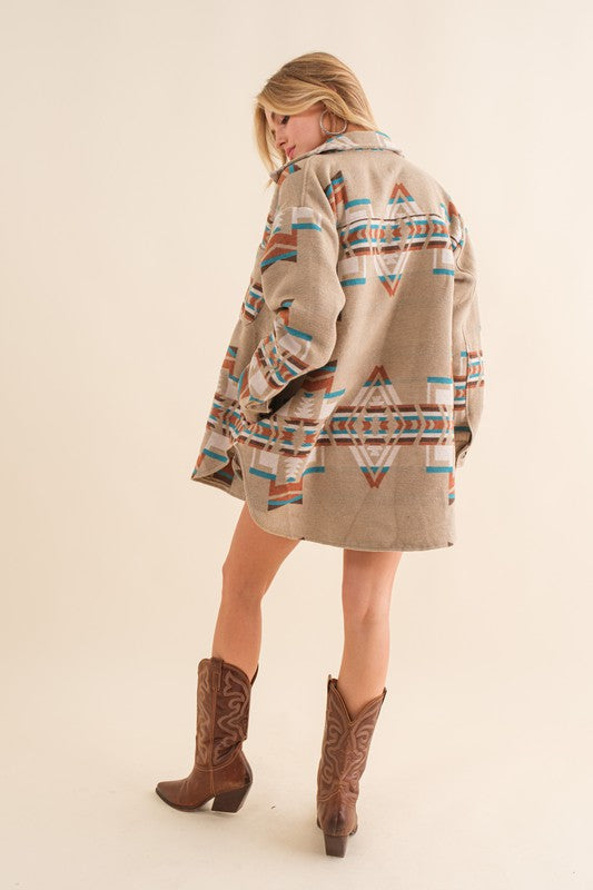 Women Blue B Exclusive Aztec Shirt Jacket | Zarnesh