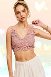 Women Romantic Smocked Back Straps Crochet Lace Bralette Zarnesh