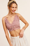 Women Romantic Smocked Back Straps Crochet Lace Bralette Zarnesh