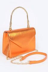 Women Metallic Top Handle Crossbody Swing Clutch Zarnesh