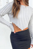 Women Pit Stripe Exposed Navel Cropped Thick Ribbed Sweater Zarnesh