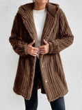Women Regular Length Open Front Plush Teddy Coat With Hood Zarnesh