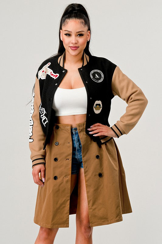 Women Athina Black Queen letterman Jacket | Zarnesh